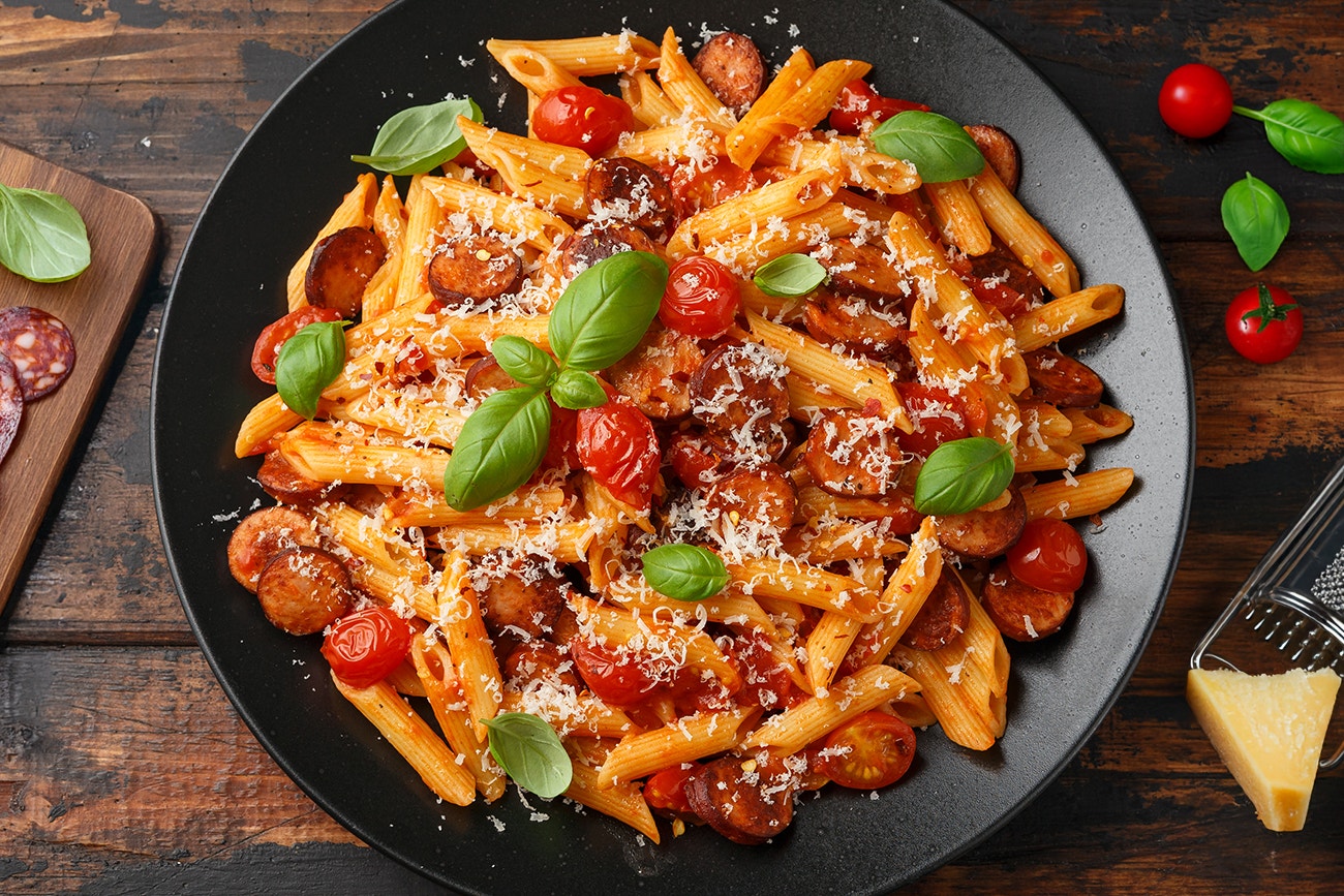 Tomato & Basil Pasta with Chorizo 