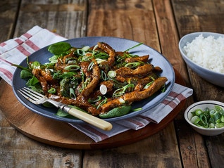 Stir Fried Curried Beef, Rice and Greens