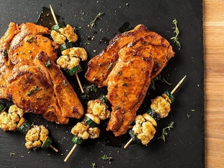 Pork Chops with vegetable skewers